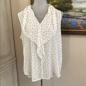 Ann Taylor White Blouse with Black Dots